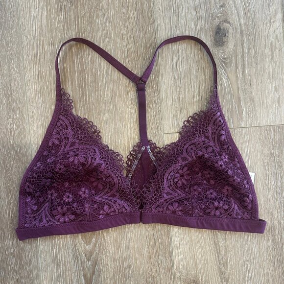 Victoria's Secret Dark Purple Lace Triangle Bralette L - Picture 2 of 6